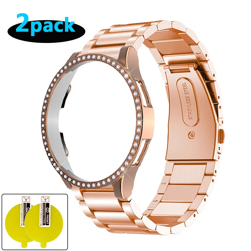 

Metal strap for Samsung Galaxy Watch 4 44mm 40mm Classic 46mm 42mm band Diamond Case Protector for Galaxy Watchband shell