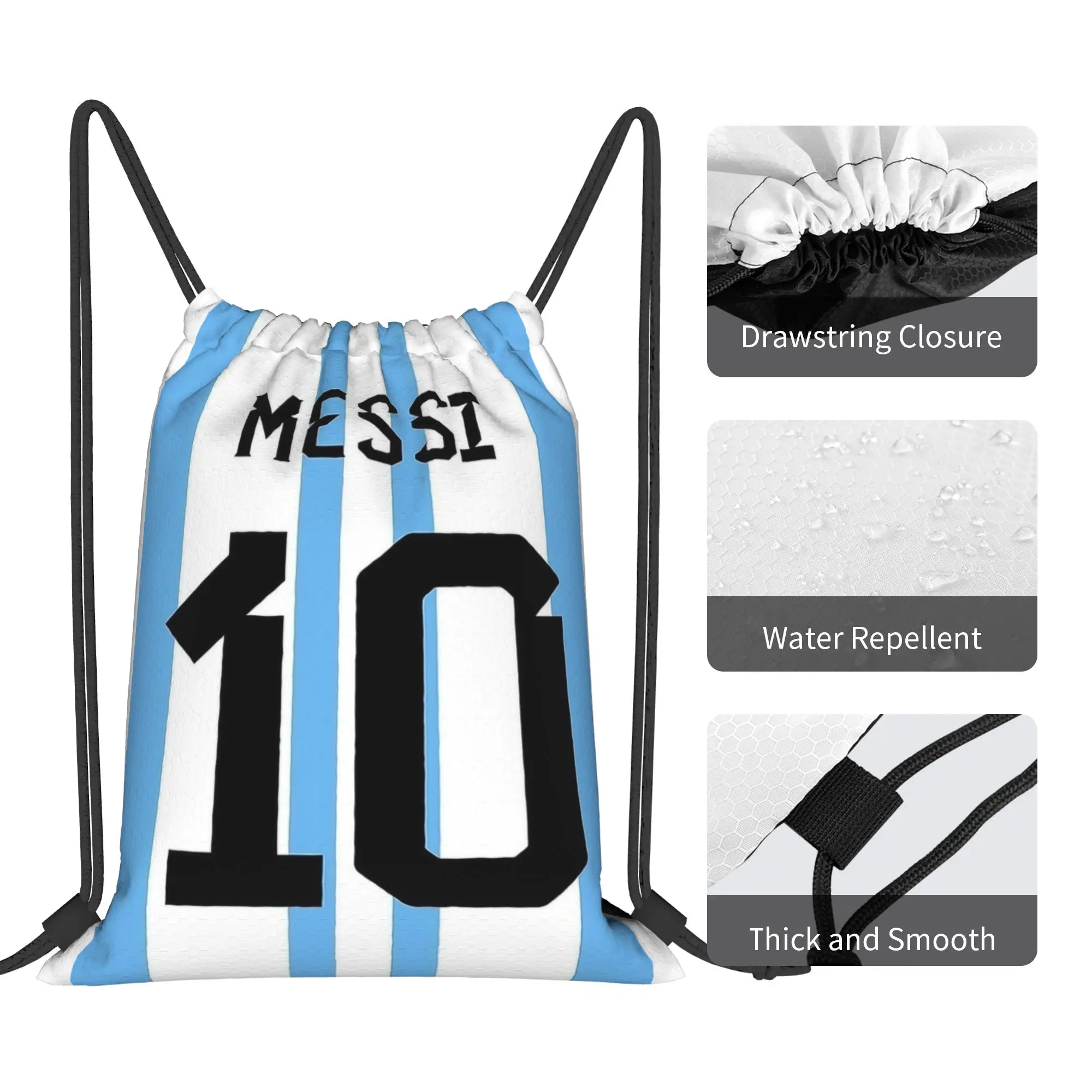 Фото Спортивная сумка-рюкзак Messi 10 для футбола и йоги, водонепроницаемая, с завязками, для тренажерного зала, с символикой Лионеля Месси и сборной Аргентины №4