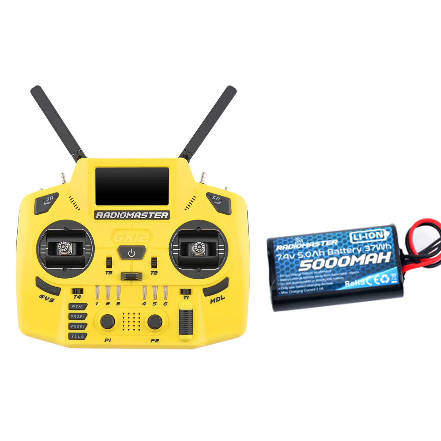 Radiomaster GX12 Crush Lemon Twist Yellow Dual-Band ELRS + 5000mAh 2S battery