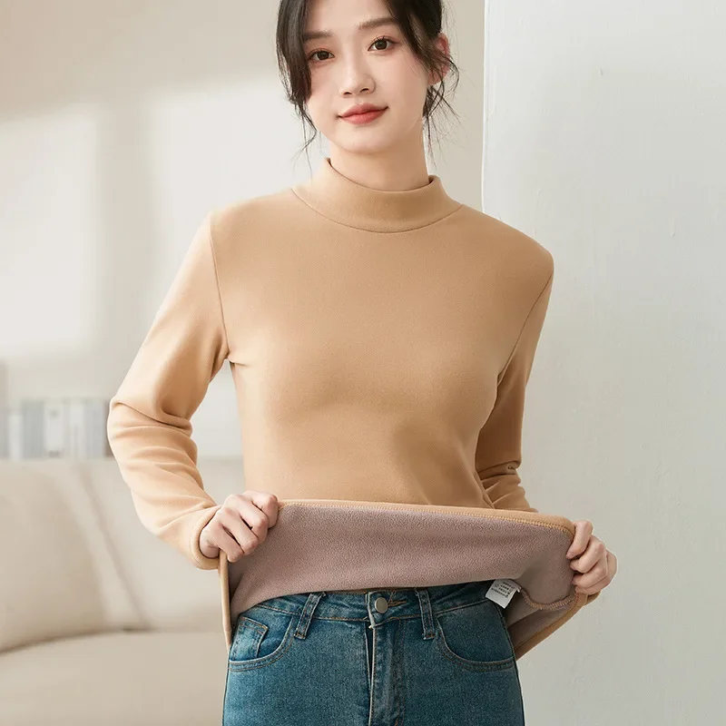 Плотные флисовые Теплые Топы Женская супермягкая бархатная футболка со средним