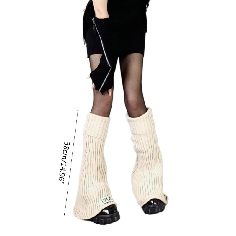Women Flared Loose Foot Cover Stockings Rib Knit Letters Leg Warmer Streetwear 37JB