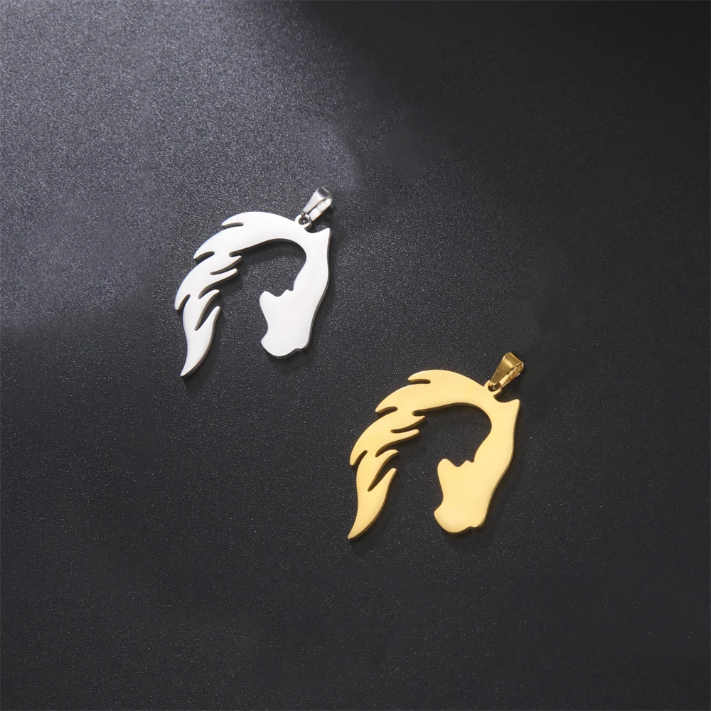 5pcs/Lot Horse Head Silhouette Girl Pendants Diy Handmade Necklace Accessories Stainless Steel Charms For Jewelry Making Gifts