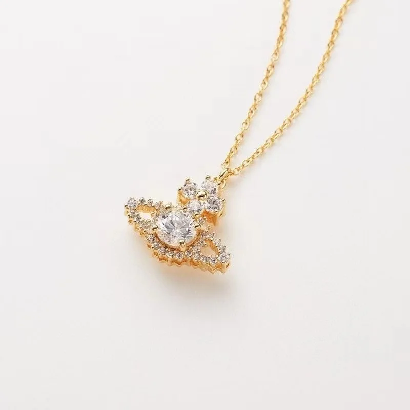 

2022 new classic Saturn chain Vivian lace surrounded by diamond zircon necklace chain planet pendant personality fashion