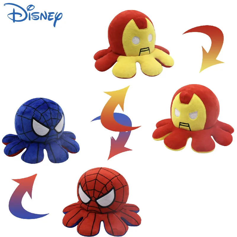 

New Disney Tow-sidee Marvel Plush Birthday Spiderman Iron Man Stuffed Reversible Toys Cotton Multifunction Sad Toy Kid Gift