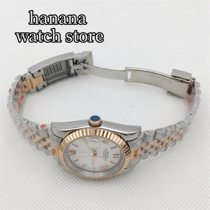 Мужские часы с автоподзаводом BLIGER NH35A автоматические белым циферблатом розовым