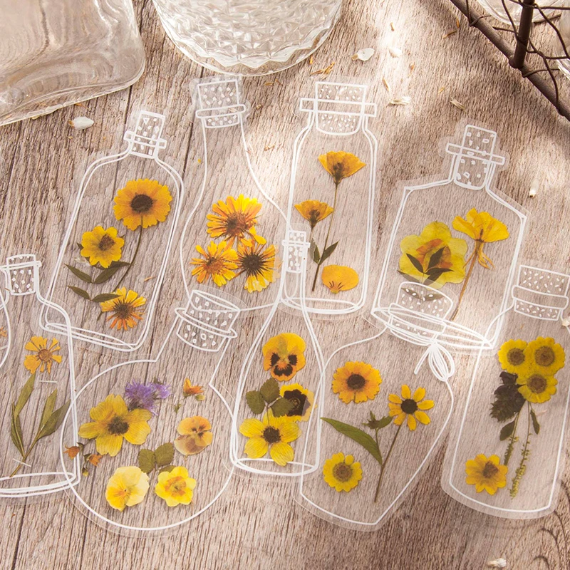 

30pcs per pack Flower sticker plant collage DIY material stickers bottle simple art PET sticker pack scrapbooking material