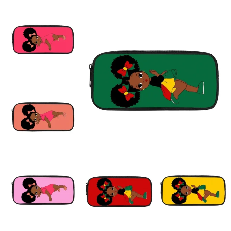 

Cartoon Africa Girls Printed Pencil Case Kawaii Travel Mini Cosmetic Case for Ladies Pencilcase School Supplies Stationery Gifts
