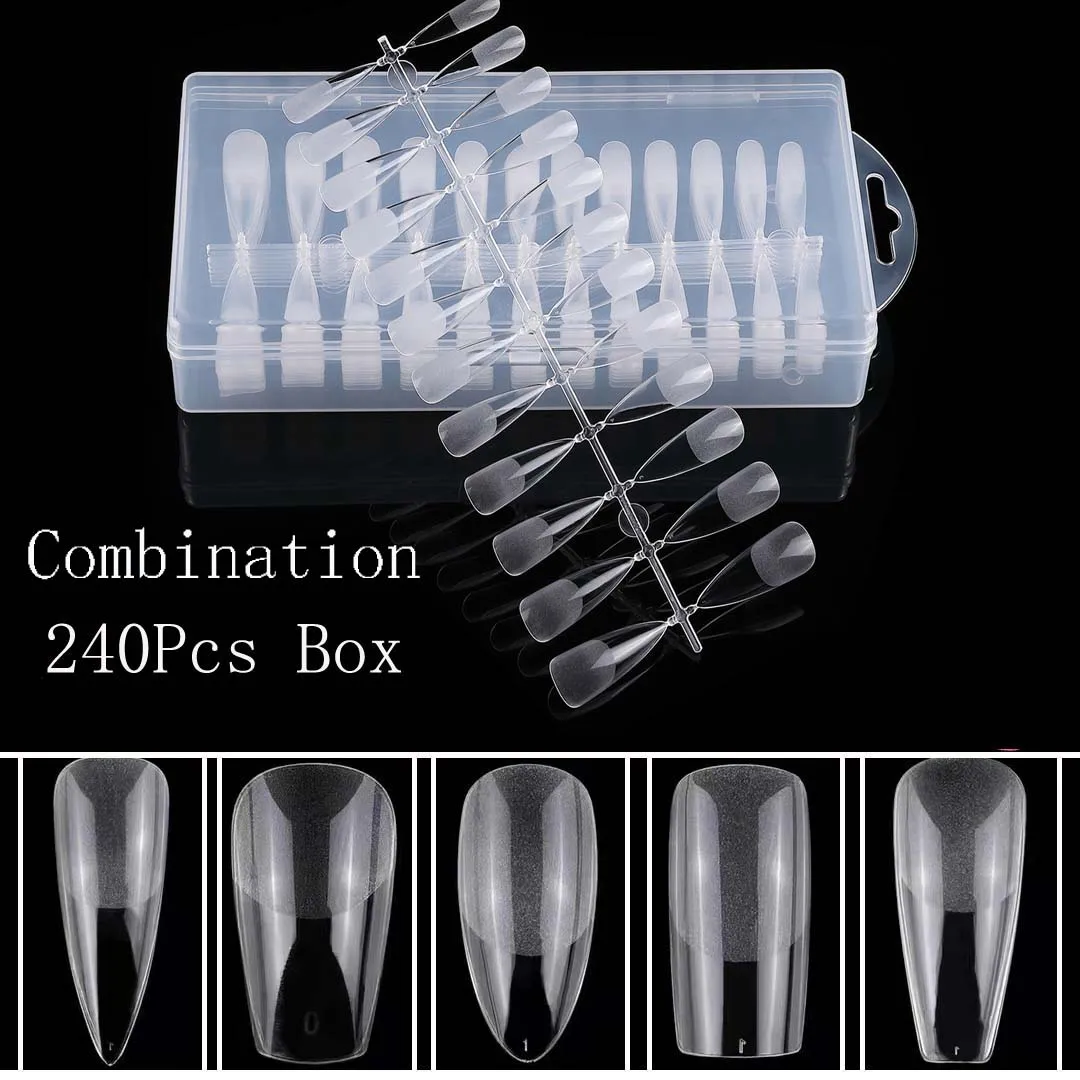 

240Pcs Box False Nail Tips Soft Gel Nail Extension System Full Cover Coffin Stiletto Almond Matte Fake Tip Press On Nails