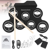 portable electronic drum digital usb 7 pads silicon roll up set roll up silicone electric drum kit with drumsticks sustain pedal