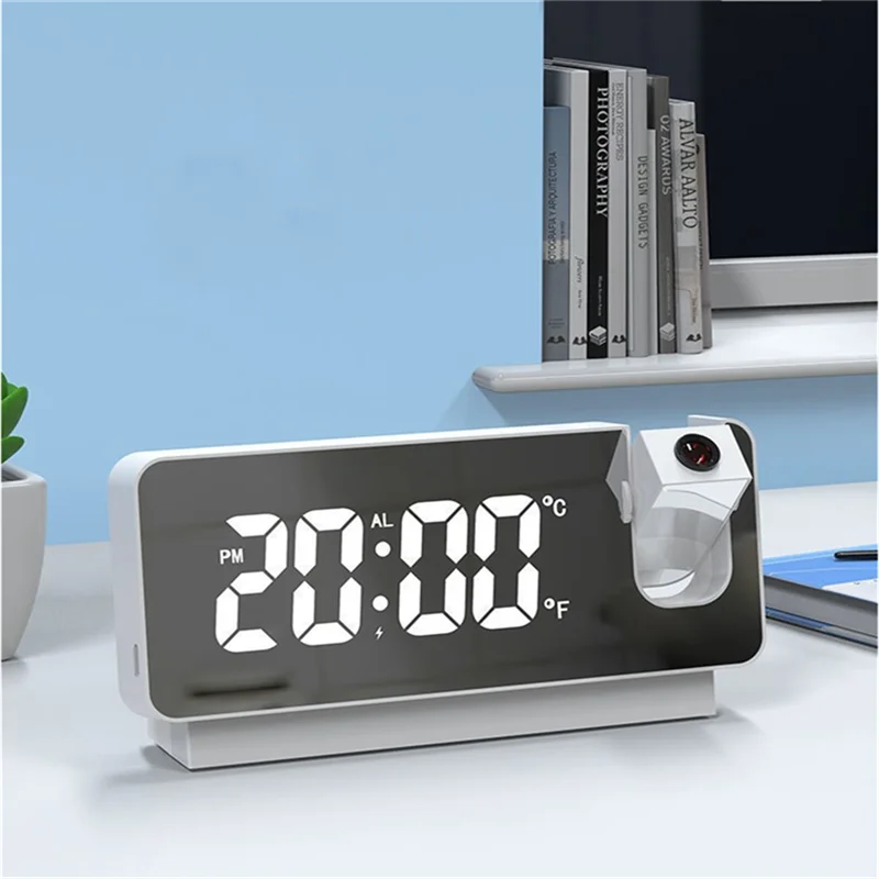 

LED Projection Digital Alarm Clock Table Electronic Despertador with 180° Projection Time Projector Bedroom Bedside Mute Clock