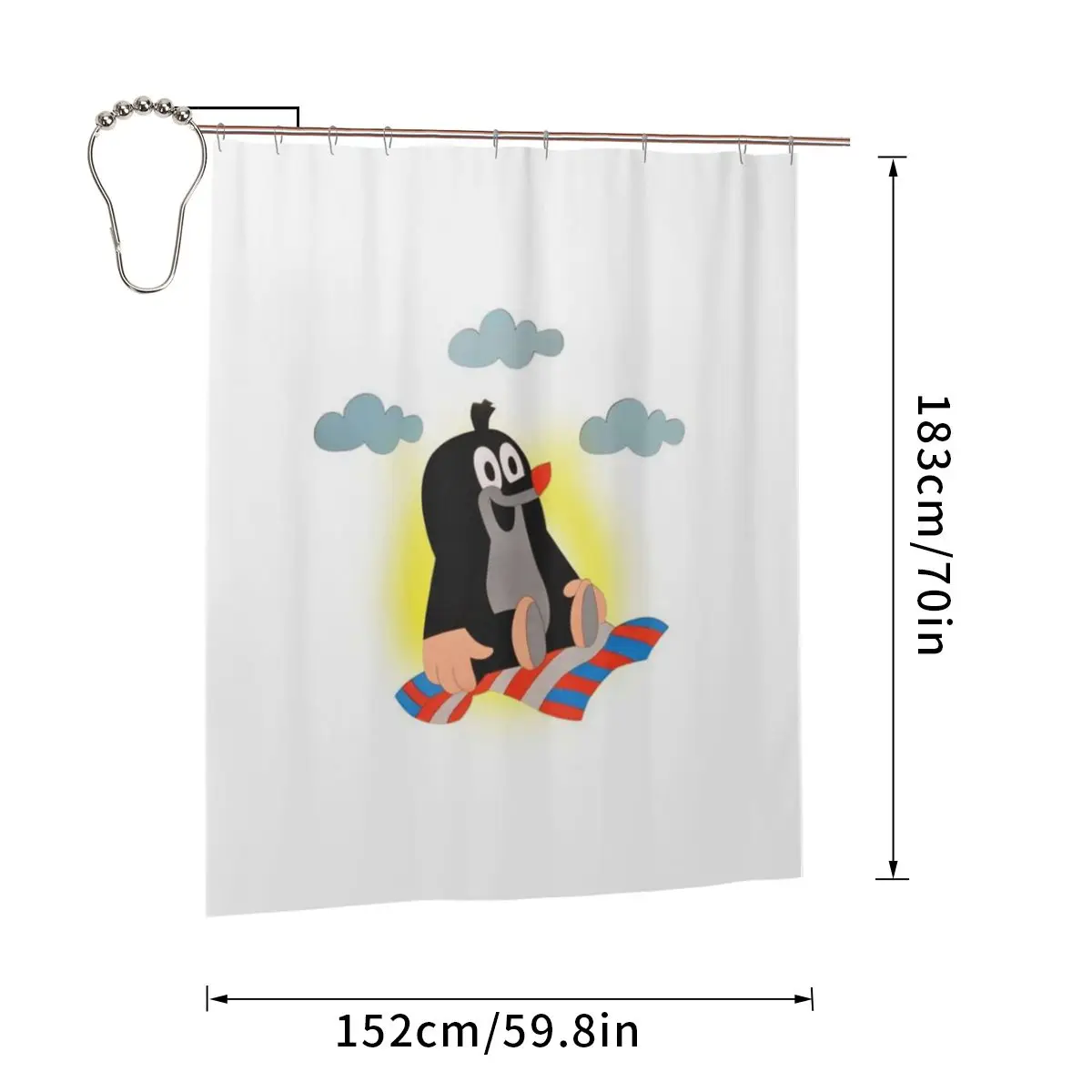 Водонепроницаемая шторка для душа Mole Happy Krtek из полиэстера с крючками (art.: 3920d84fdc932) - 3920d84fdc932