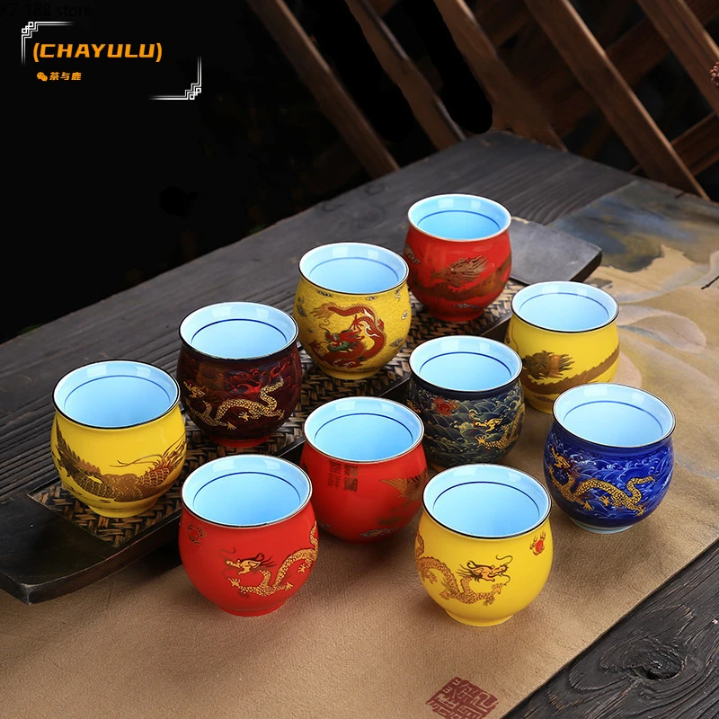 

2022 Ceramic Creative Chinese Traditional Royal Dragon Pattern Double Wall Teacup Procelain Tea Cups Retro Tea Bowl Kung Fu CUP