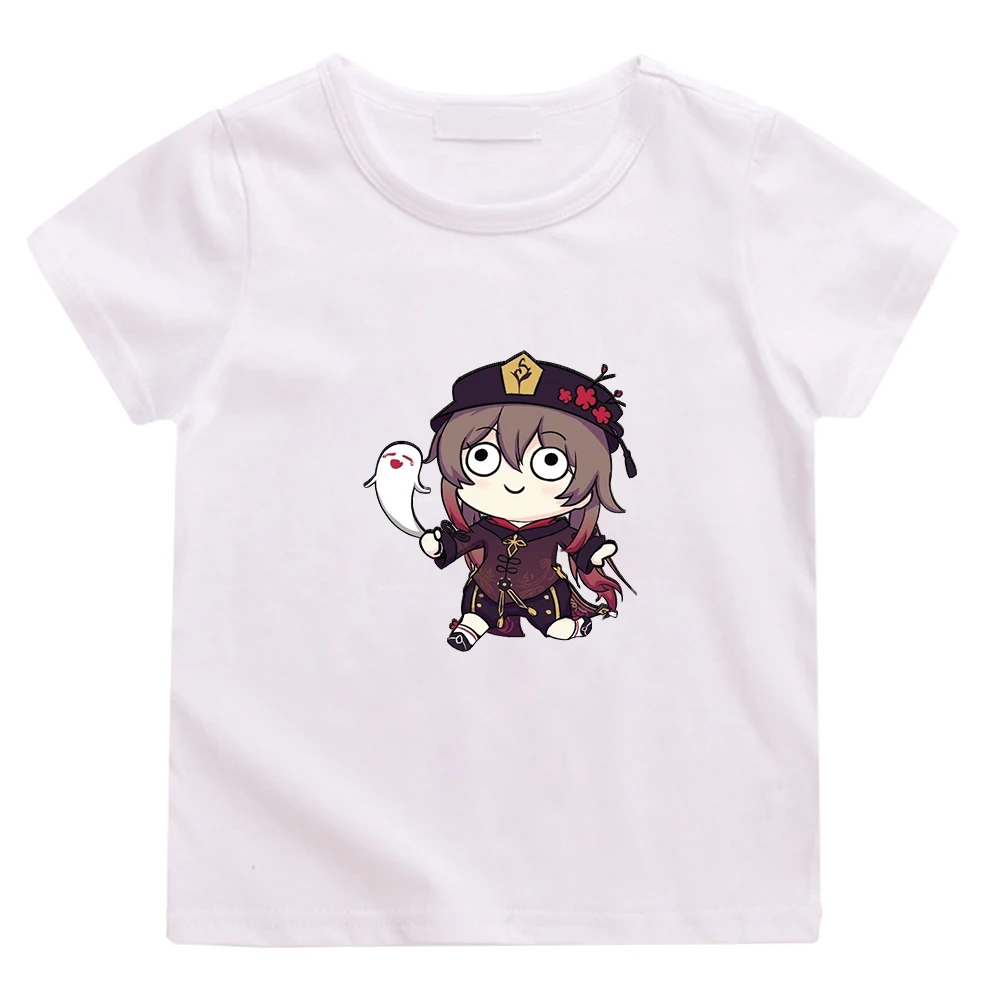 

Genshin Impact Tshirt Hu Tao Print T-Shirts for Girls Kids Kawaii Clothing Boys Harajuku Casual AnimeTops 100% Cotton Clothes
