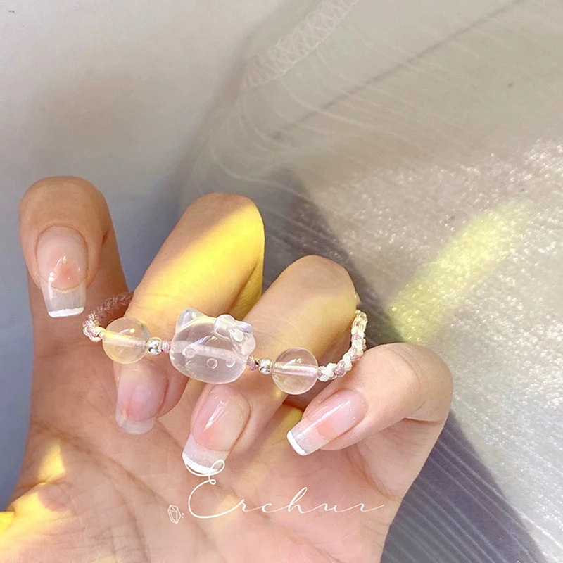 Милый браслет HelloKittys Y2k розовый счастливая девушка плетеный сладкий милый Кулон