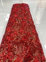 red New Handmade Heavy Quality Sequin Lace French Beads Lace Fabrics Bridal Wedding Materials 5Yards Sewing For Lady Dress