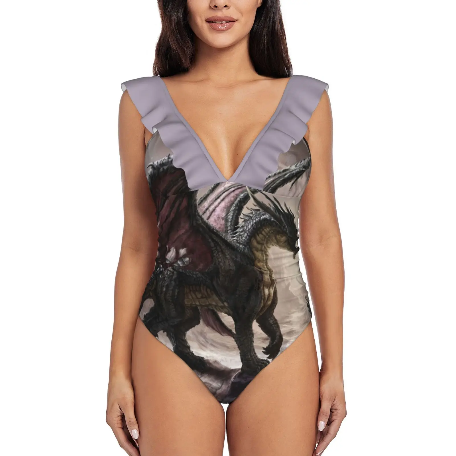 

Слитный купальник с оборками дракона, женский купальник, монокини с пуш-ап, сексуальный купальный костюм с принтом, синий дракон, мистический