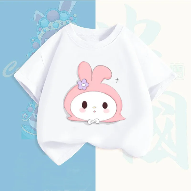 

Summer Kuromi My Melody Children T-Shirt Sanrio Anime Cartoons Casual Clothes GirlBoy Short Sleeve Tops Kawaii Birthday Gift