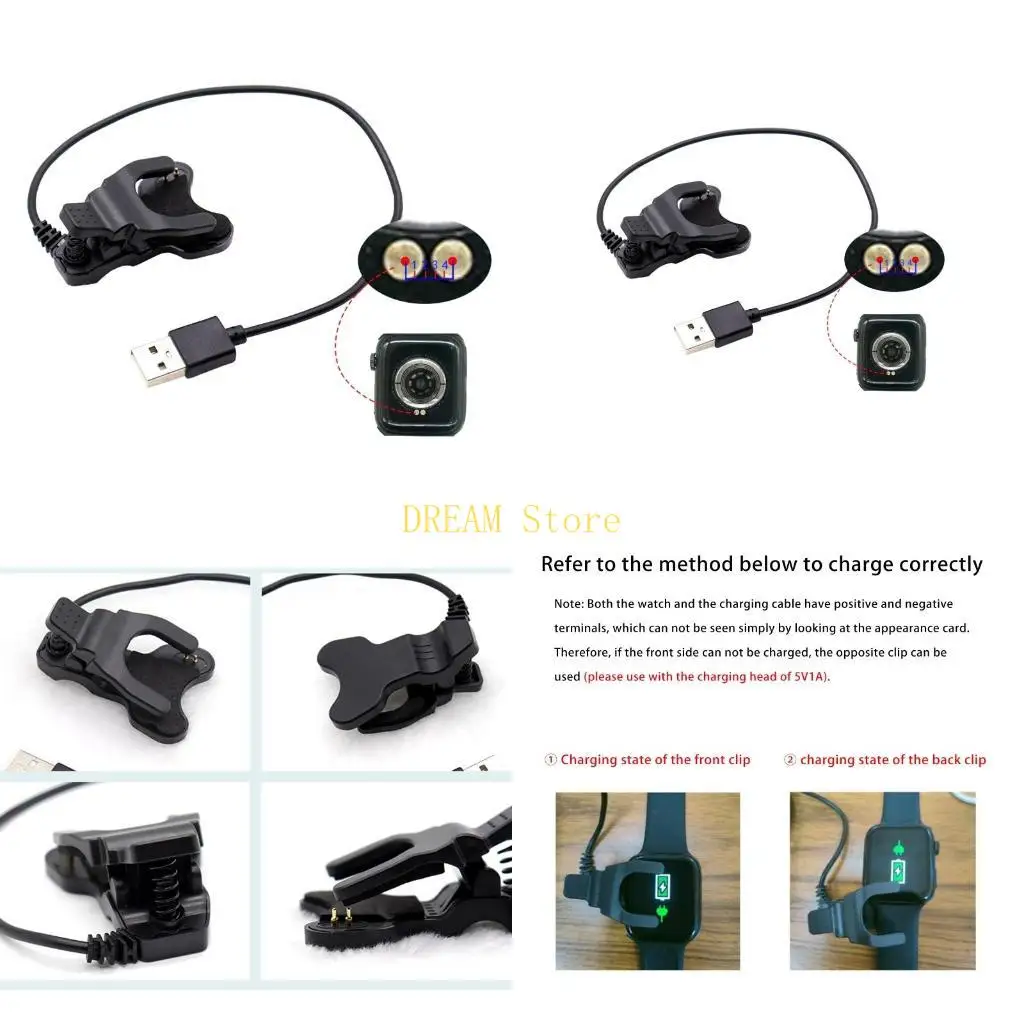 Фото Портативный зарядный кабель для T600s FK78 FK88 F18 SmartWatch 2Pin 4 мм Зарядный провод Аксессуары для наручных часов №1