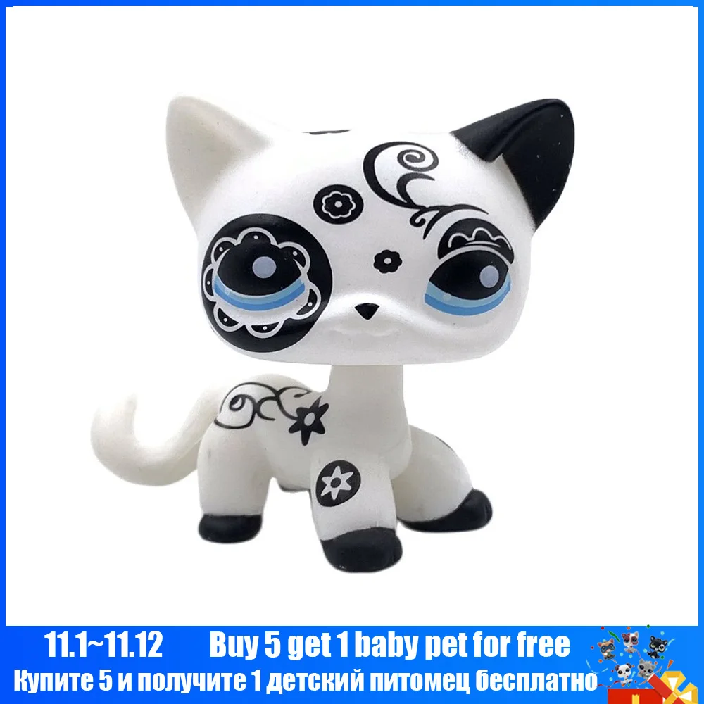 

LPS CAT Littlest pet shop bobble head toys Real Standing adorable LPS toys custom made #1613 white Short Hair Cat with pattern
