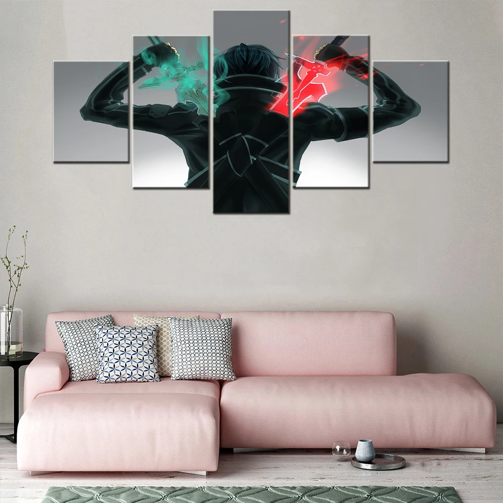 

5 Pieces HD Prints Japan Anime Poster Kirito Warrior Paintings Wall Art Canvas Picture Bedroom Modern Living Room Decoration