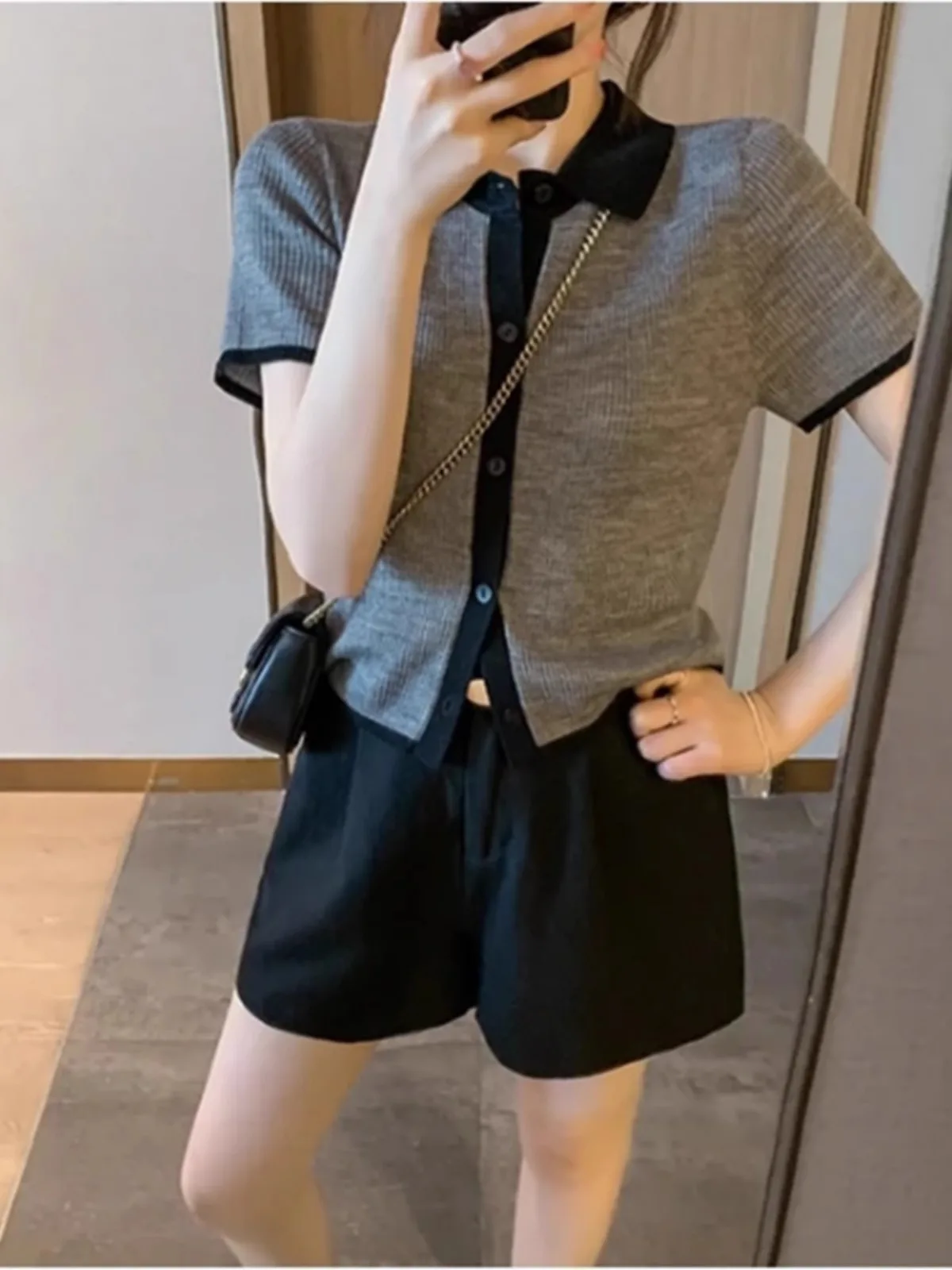 Женский очаровательный кардиган-поло с коротким рукавом и воротником-поло