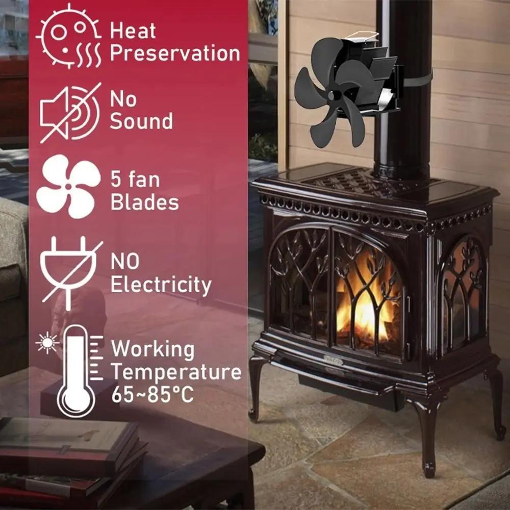 

Ecofan Wall Mouted Heat Powered 4/5 Blade Stove Fan Log Wood Burner Fireplace Fan Heat Distribution