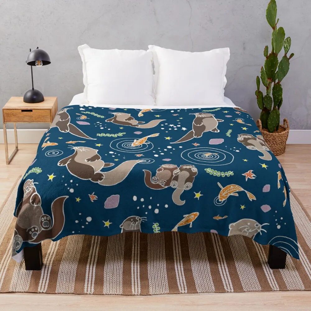 

Sea Otters at Night Throw Blanket throw rug