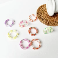 new fashion rings transparent resin colorful cute acrylic fruit strawberry apple fruit round ring for women jewelry accessories
