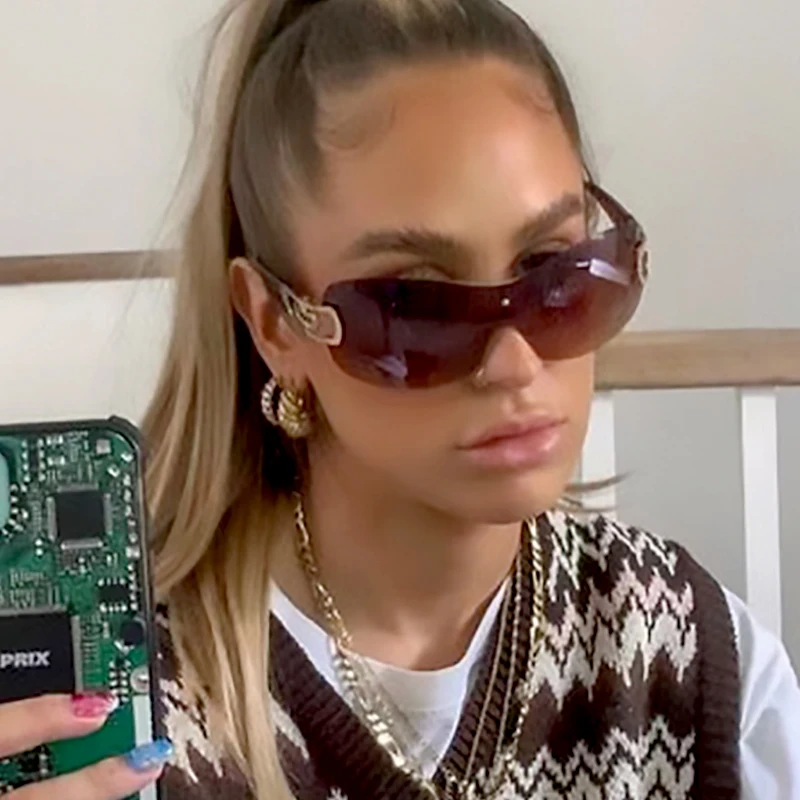 Солнцезащитные очки без оправы Y2k для мужчин и женщин винтажные модные роскошные