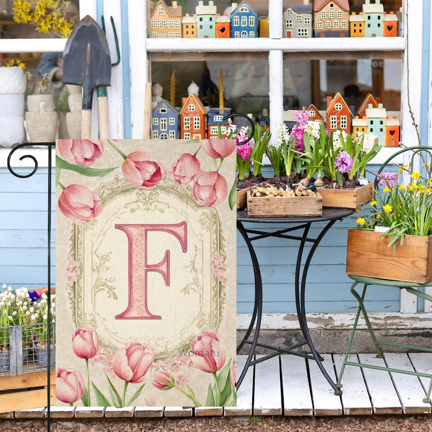 Фото Флаг для сада Wordatu Welcome Monogram F с цветочным узором и инициалами, уличный флаг для сада на весну-лето, 12x18 дюймов, двусторонний, Family GGO №5