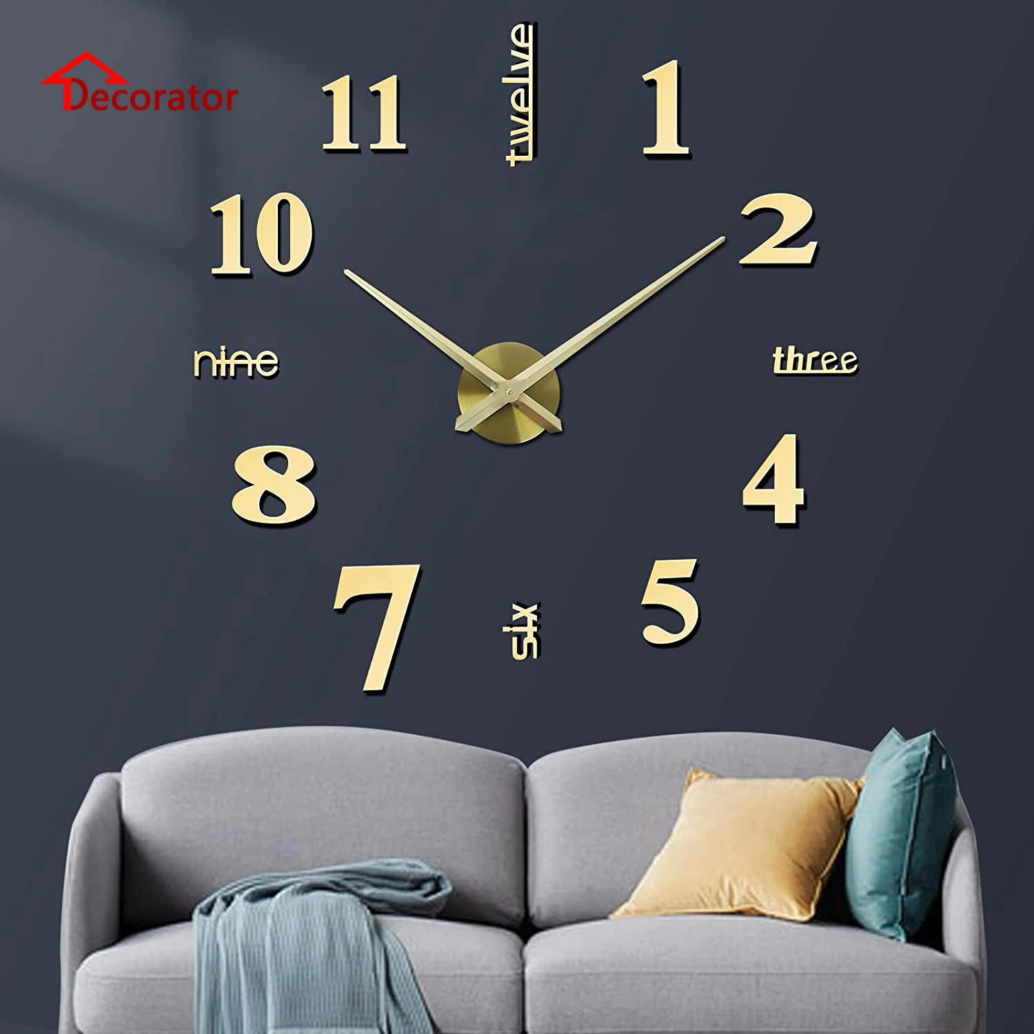 

Настенные 3d-часы «сделай сам», большие безрамочные 3d-часы 3 в 1 для гостиной, спальни, офиса, Настенный декор, 35 дюймов