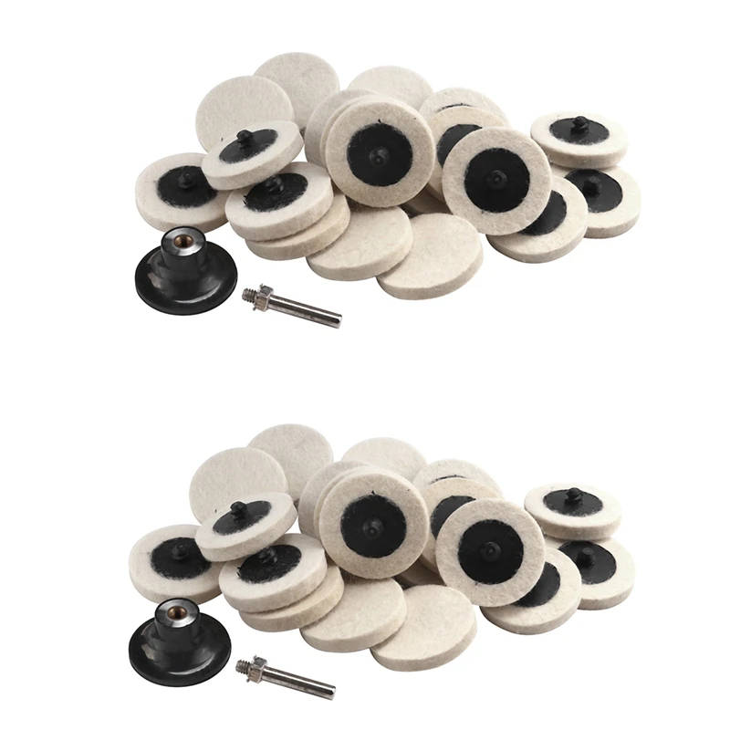 

40Pcs 2 Inch Compressed Artificial Wool Fabric Qc Disc Polishing Buffing Pads Wheels With 2Pcs 2 Inch Disc Pad Holder