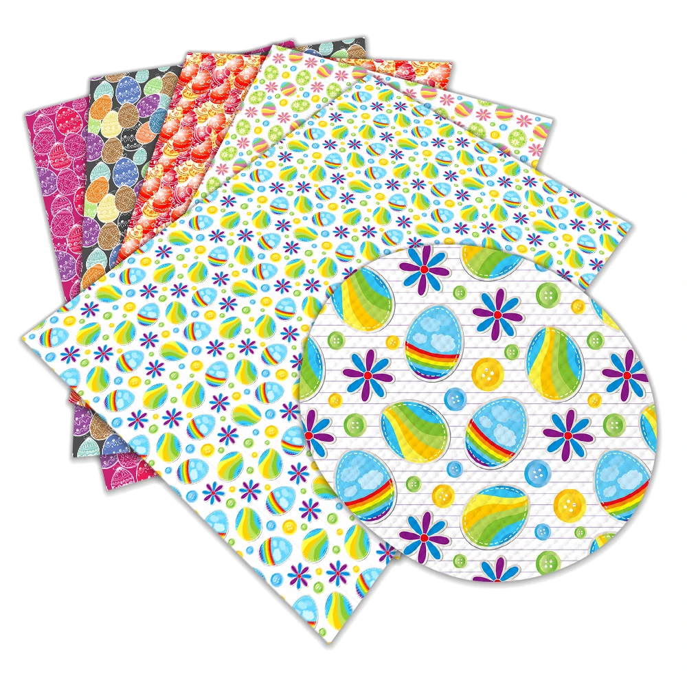 

Easter Themed Multi-colored Eggs Printed Faux Leather Fabric Sheet Cross Pattern DIY for Bows Handbag Party Decor 22*30cm