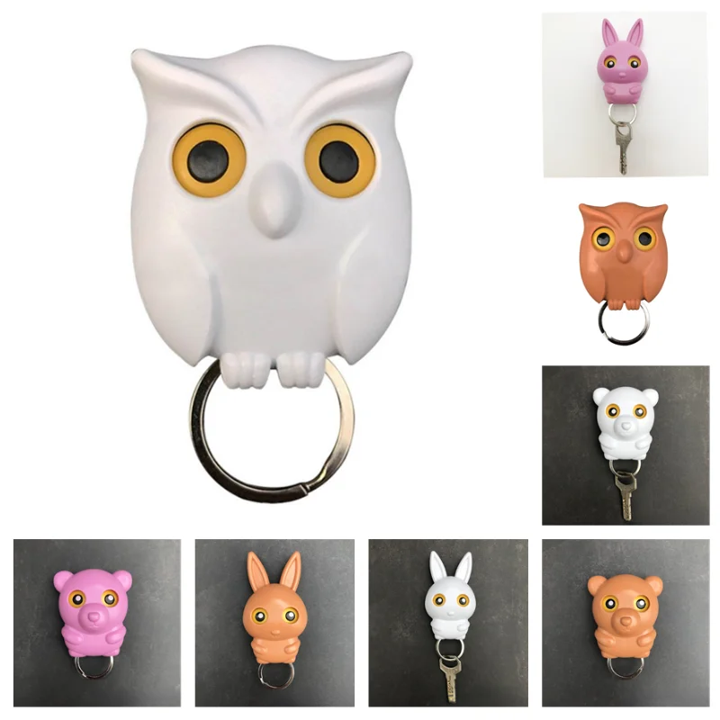 

1 шт., креативный крючок для ключей в форме совы, без отверстий, магнитный липкий крючок, милый декоративный брелок для хранения ключей для кр...