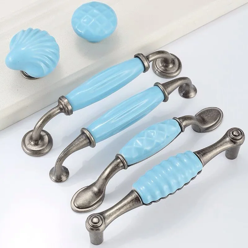

Ceramic Blue Furniture Cabinet Drawer Handle Kitchen Cupboard Wardrobe Metal Door Pull Dresser Closet Hardware Heart Sea Knob