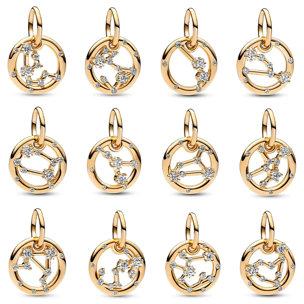 

Hot Sale 925 Sterling Silver 12 Constellation Pendants Fit Original Pandora Bracelet DIY Charms Jewelry For Women Girls Making