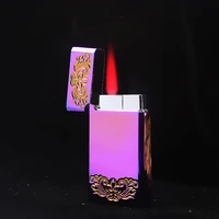 classic business style refillable butane jet flame lighter metal support custom logo pink flame lighter