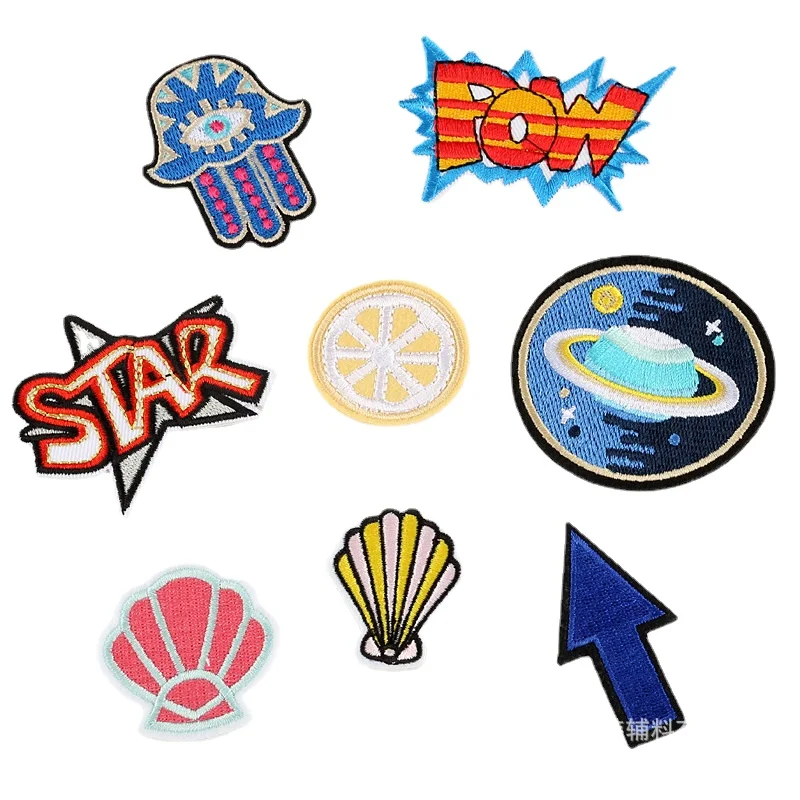 

50pcs/Lot Anime Embroidery Patch Star Palm Lemon Eye Shell Planet Arrow Shirt Bag Clothing Decoration Accessory Craft Applique