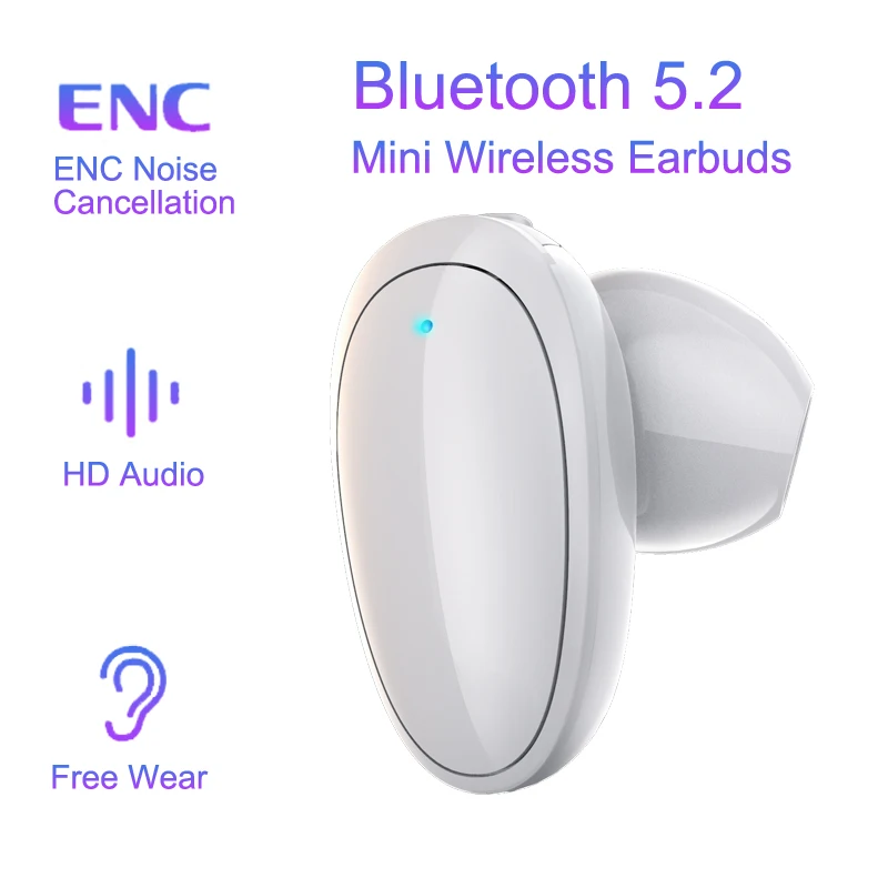 

Wireless Bluetooth 5.2 Headphone Mini In-Ear Earbuds With Mic ENC Noice Cancelling Earphone Single Sports Gaming For All Phones