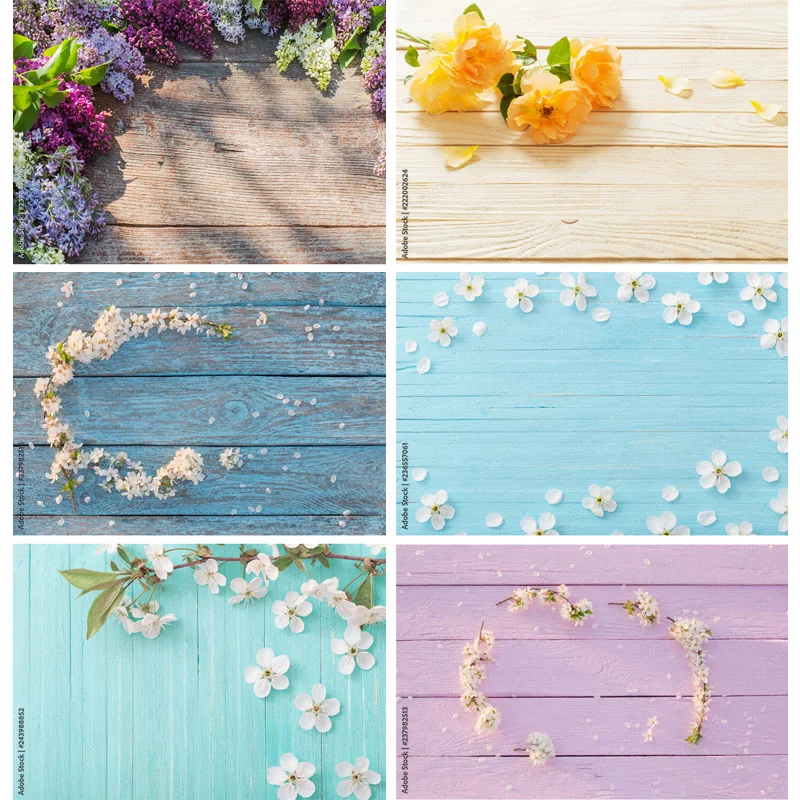 

SHENGYONGBAO Art Fabric Spring Photography Backdrops Props Flower Wood Planks Photo Studio Background 2216 PUO-04