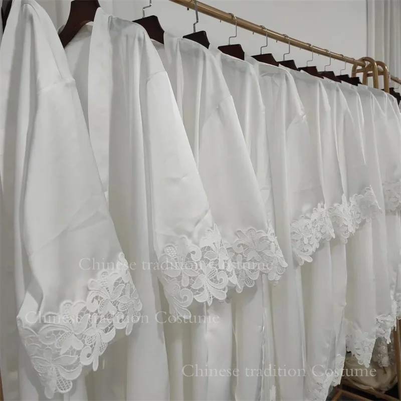 Женский сексуальный кружевной свадебный халат с цветочной вышивкой кимоно для