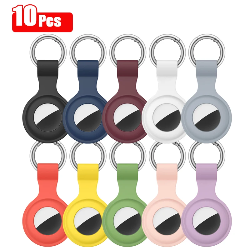 10pcs For Apple Airtags Case Anti-lost Bumper Shell Silicone Keychain Protective Cover For Apple air tag Tracker Locator Device