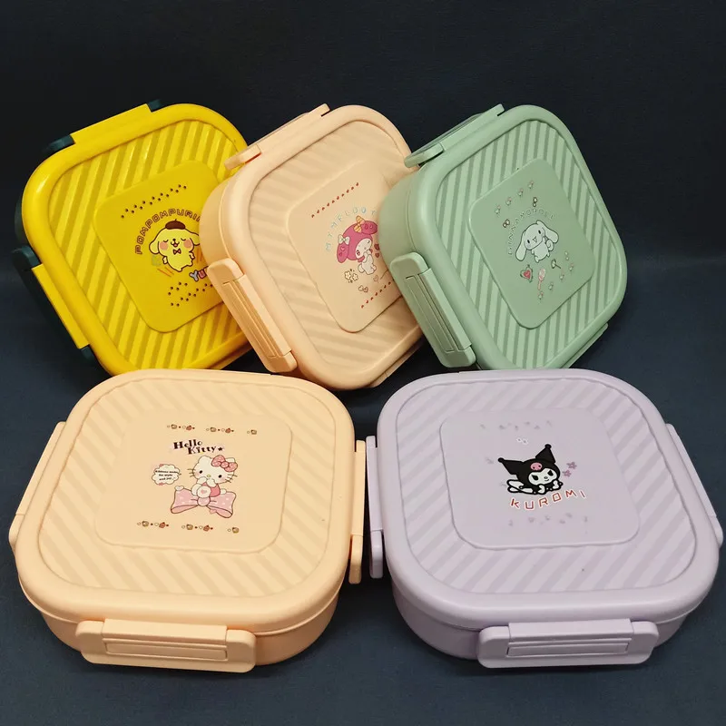 

Пластиковый Ланч-бокс Sanrio с аниме рисунком Kuromi Cinnamoroll Pom Dog, пригодный для микроволновки, портативная посуда для сохранения свежести, Ланч-бокс