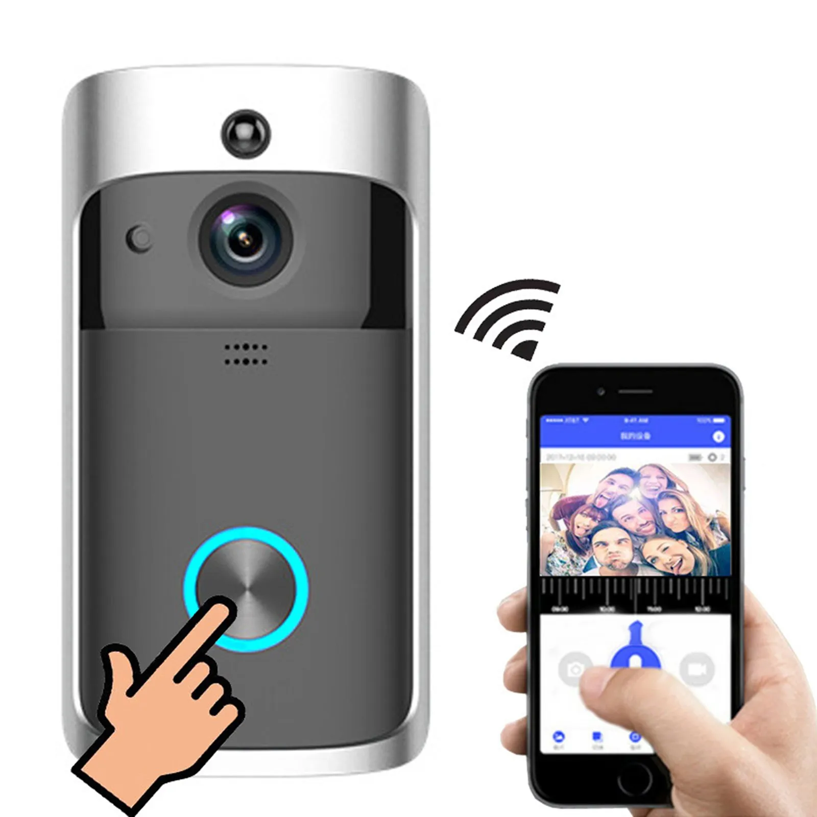 

V5 Wifi Wireless Smart Doorbell Night Vision 720P Voice Video Intercom Doorbell PIR Motion Detection Security Door Phone Camera