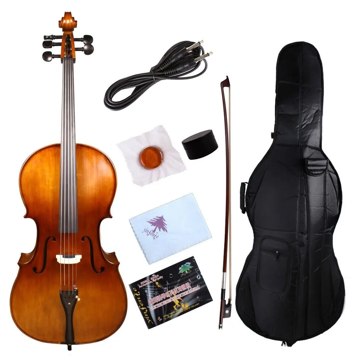 

5 String Electric Cello 4/4 Full Size Hand Made Cello Maple Back Spruce Top Ebony Fittings Rosewood Fingerboard with Bag Bow