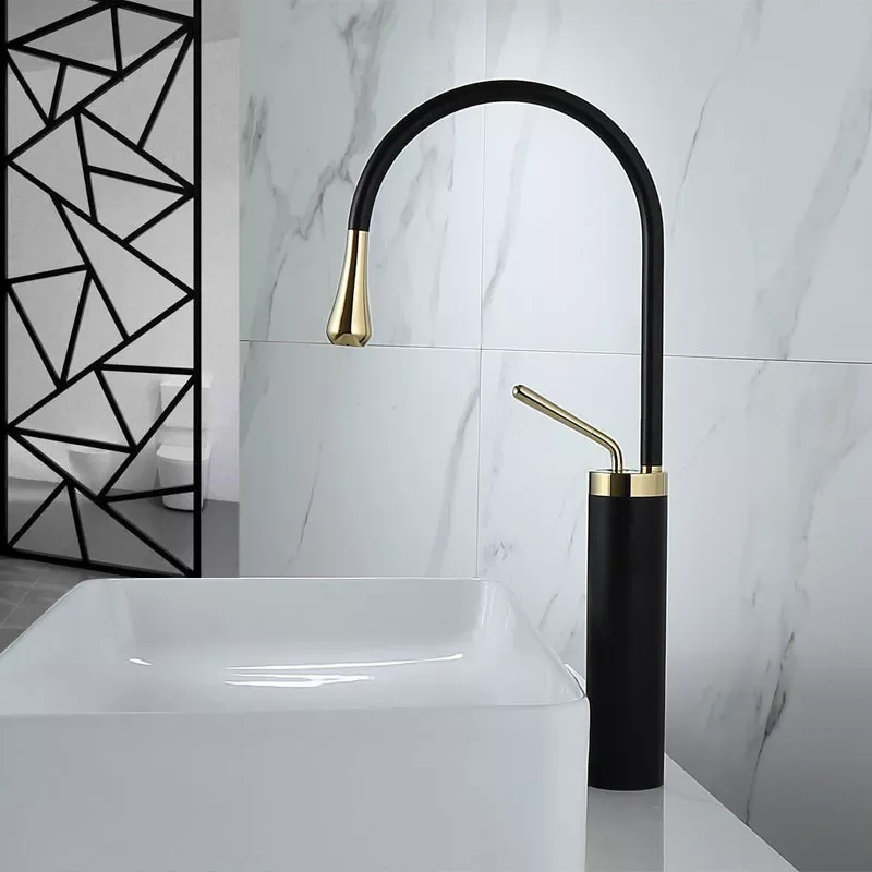 

Bathroom Faucet Black Gold Basin Faucet Hot and Cold Sink Faucet Brass Faucet Kitchen Faucet Swivel Sink Water Crane