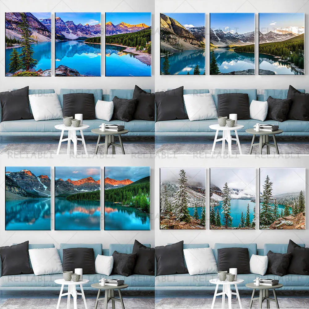 

3 шт., настенные картины на холсте с изображением морэна, озера, гор, пика дерева