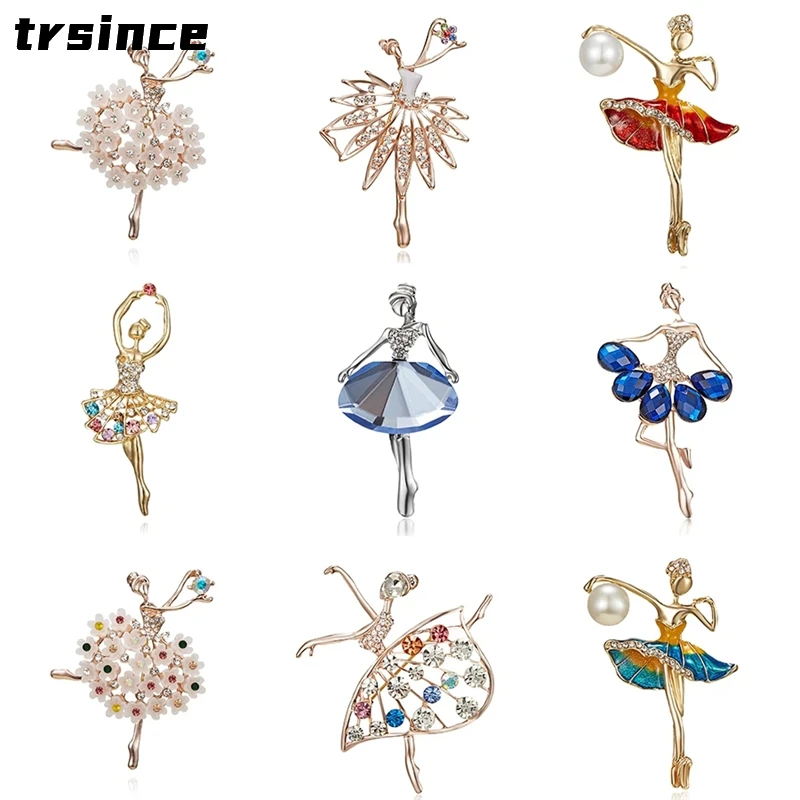 

Creative Girl Ballet Dancing Pearl Brooch Lovely Gymnastics Dancing Girls Rhinestone Brooches Fashion Women Charm Jewelry