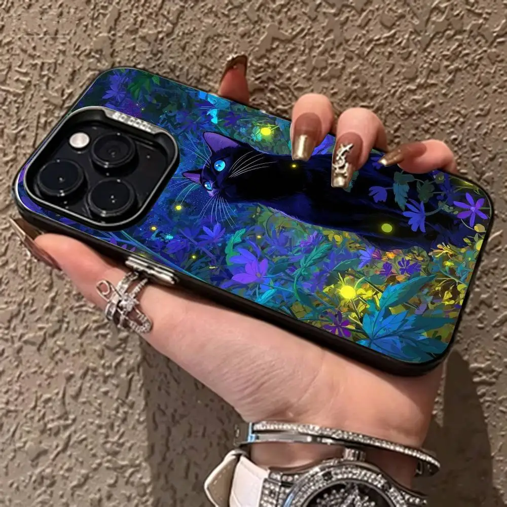 Волшебный чехол для телефона с котиком для iPhone 17, 16, 15, 14, 13, 12, 11 Plus, Pro Max, XS, красочный серебристо-черный чехол (art.: 3920dc6befab9) - 3920dc6befab9