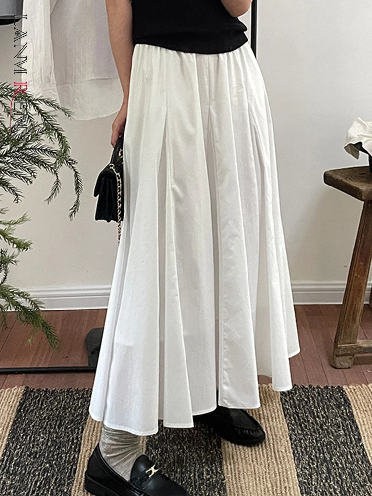 

LANMREM 2023, весенне-летняя Корейская юбка для женщин, высокая эластичная резинка на талии, свободная одноцветные юбки, повседневная женская одежда, новинка 2YA881